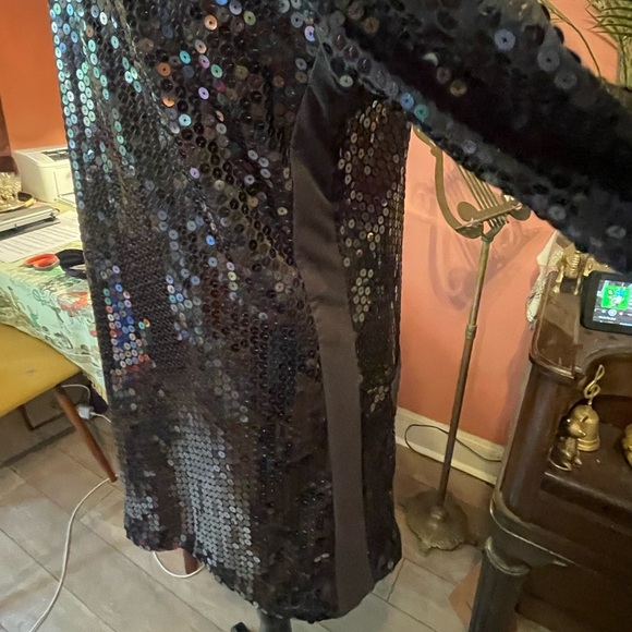 Very cool vintage Lew Megram New York Black sequin duster jacket blazer size M - Picture 5 of 9